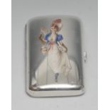 An Austrian silver and enamel curved rounded rectangular cigarette case,