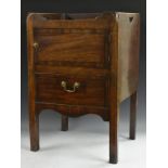 A George III mahogany tray top night table, deep gallery with pierced carrying handles,