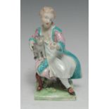 A Derby Patch Mark figure, Boy Seated with Cat,