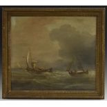 Dutch Maritime School (18th century) Schooners at Sea, a Frigate in the background oil on canvas,