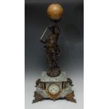 An unusual French gilt metal mounted veined marble cartographic library clock,