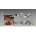 A Royal Crown Derby paperweight, Husky, gold stopper, boxed; another, Fox Hound, gold stopper,