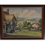 Donald Greig (1916 - 2009) Thatched Cottages in a Summer Landscape signed,.oil on board,.