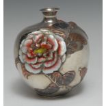 A Japanese silver, enamel and bi-metal globular vase,