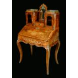 A Victorian Franglais gilt metal mounted walnut and marquetry bureau du dame,