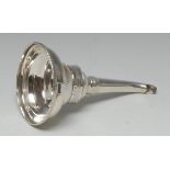 A George/William IV silver wine funnel, gadrooned border, scallop shell rest, curved spout,