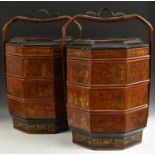 A pair of Chinese hexagonal cinnabar lacquer and parcel gilt marriage boxes,