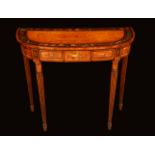 A Sheraton Revival painted satinwood and rosewood D-shaped pier table,