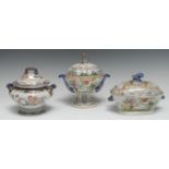 A Mason Ironstone lobed pedestal tureen and cover, printed with stylised flowers, shell handles,