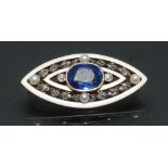 A late 19th/early 20th century sapphire, diamond,seed pearl and white enamel brooch,