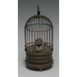A late 19th century French novelty automaton clock, as a bird in a cage, 15cm high,
