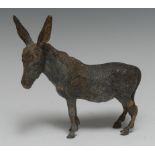 A large Austrian cold painted bronze, of a donkey, standing, 15cm high, 15cm long, Vienna, c.
