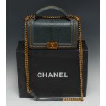 Luxury Fashion - a Chanel handbag, turquoise leather with snakeskin textured cover and handle,