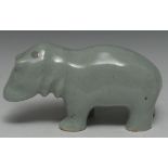 A Chinese celadon model, of a hippopotamus, 23cm long,