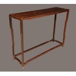 A Chinese padouk wood altar table, rectangular top, shaped legs and stretchers, 91cm high,