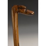 A 19th century novelty walking stick, the handle carved as the head of a dog,