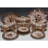 A Derby Crown Porcelain Company Imari Kings or Old Japan pattern fifteen-piece dinner service,