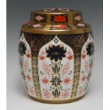 A Royal Crown Derby 1128 Old Imari solid gold band pattern ovoid ginger jar and cover, 22cm high,