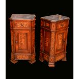 A pair of 19th century rosewood and marquetry bedroom cabinets,