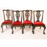 A set of eight Chippendale design mahogany dining chairs, possibly Irish, carved vasular splats,