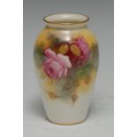 A Royal Worcester ovoid vase, painted by Millie Hunt, signed, with roses, 9.