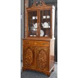 A small Sheraton Revival satinwood crossbanded mahogany and marquetry bookcase,