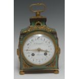 A Belle Epoque French ormolu mounted green stained horn table clock, in Louis XVI taste,