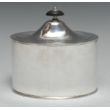 Hester Bateman - a George III silver oval tea caddy, quite plain, flush-hinged domed cover,