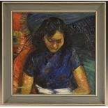 John Livesey (1926-1990) Portrait of a Japanese Beauty signed, inscribed to verso, oil on board,