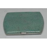 An Art Deco silver and shagreen rounded rectangular pocket cigarette case, sprung-hinged cover,