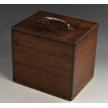 A George III silver mounted mahogany box or caddy, hinged cover with swan neck handle,