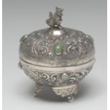 An Asian silver circular box and cover, probably Sinhalese,