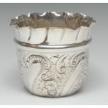A Victorian silver jardiniere, spirally fluted and embossed with flowers and scrolling foliage,