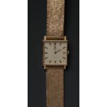 Omega - a vintage 1970s lady's 9ct gold De Ville wristwatch, cream square dial,