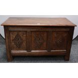 A 17th century oak rectangular blanket chest, hinged top,