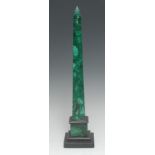 A Grand Tour design library obelisk, of veneered and scumbled malachite,
