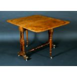 A Victorian burr walnut Sutherland table, rounded rectangular top with matched veneers,