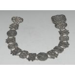 A Chinese lady's silver sixteen-section belt, alternating bi-disc, ruyi,