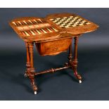 A Victorian burr walnut and marquetry combination games and work table,