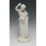 A 19th century Parian figure, sculptured by William Beattie, Hannah, standing holding a child,