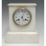 A 19th century French white marble mantel clock, of plain architectural design,