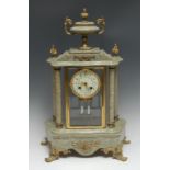 An early 20th century French gilt metal mounted moss green marble mantel clock, 8.