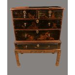 An '18th century' Japanned chest on stand,