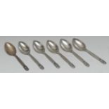Georg Jensen - a set of six Danish silver Acorn or Konge pattern spoons, 17.