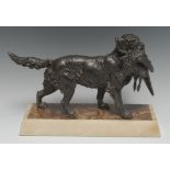 French School (early 20th century), a bronzed metal animalier study, of a gun dog retrieving game,