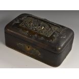 A Victorian electrotype and gilt brass mounted morocco leather workbox,