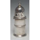 A George V silver lighthouse sugar castor, of Queen Anne design and substantial gauge, knop finial,