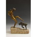 Marcel Guillemard (1887 - 1966), a dark patinated bronze, of a naked lady with young goat,