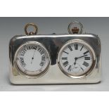 A George V silver rounded rectangular combination travelling timepiece and barometer,