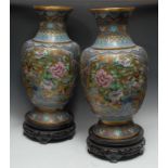 A pair of substantial Chinese cloisonné and champleve enamel and gilt bronze baluster floor vases,
